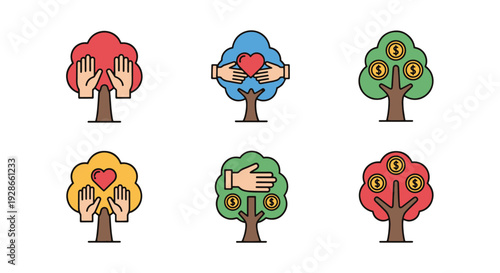 Charity tree Line creative tone color illustration