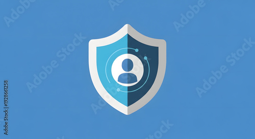 Digital shield icon with human symbol for security and privacy