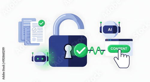Consent to AI data processing via unlocked padlock