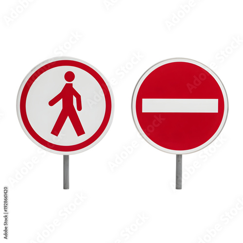 Traffic signs pedestrian and do not enter isolated on transparent background.
