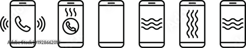  Minimalist Line Art Smartphone Status Icons Vector Set with Ringing Overheat Blank Water Contact and Submersion Waves for Mobile UI Alert and Device Health