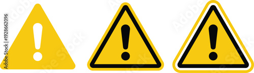  Minimalist Yellow Warning Triangle Icons Vector Set with Exclamation Mark Variations for Alert Caution Error Notification and UI Safety Designs