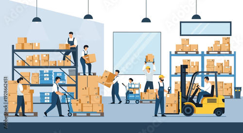 Warehouse Workers Loading and Unloading Packages.