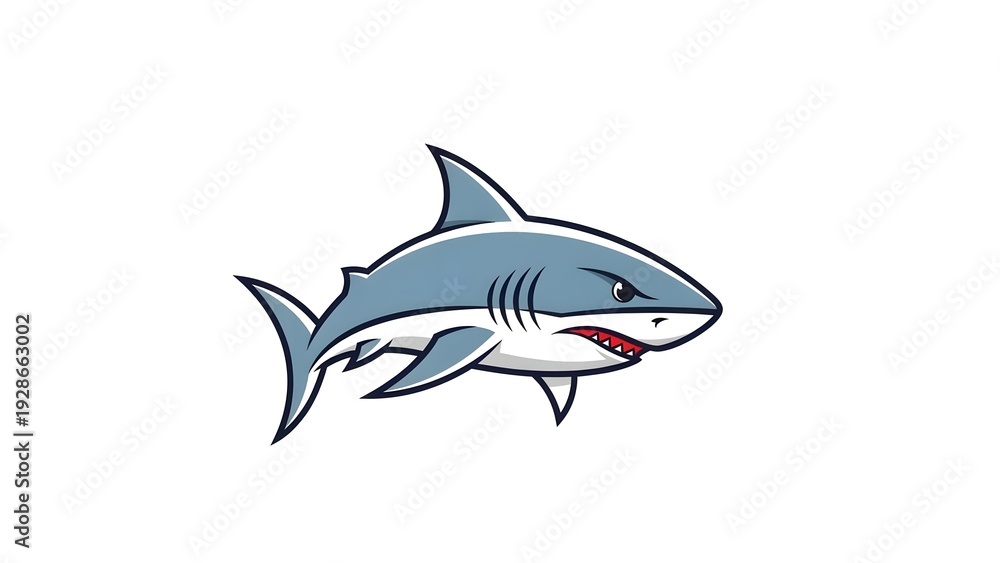 Fototapeta premium A cartoon shark illustration displayed on a digital device with an Adobe account reference