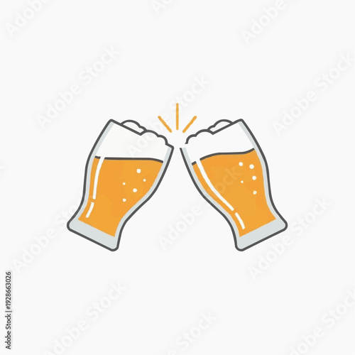 Two glasses of beer clinking together, celebrating with foam and bubbles.