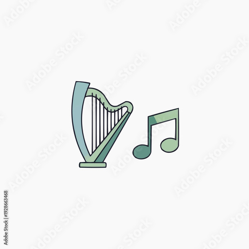 Irish harp and musical note, St. Patrick's Day music and celebration