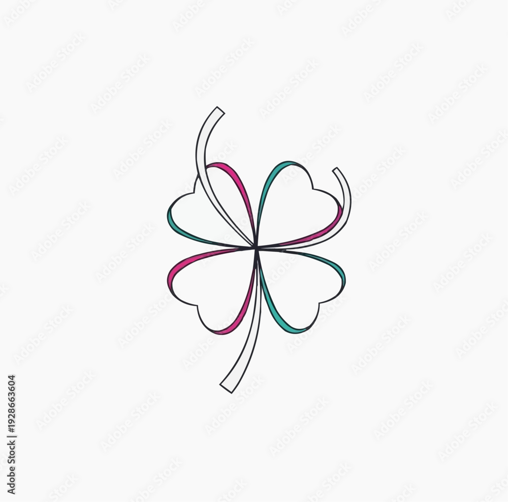 Fototapeta premium Stylized four leaf clover with abstract ribbon design