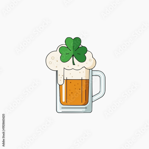 St Patricks Day beer mug with frothy head and shamrock