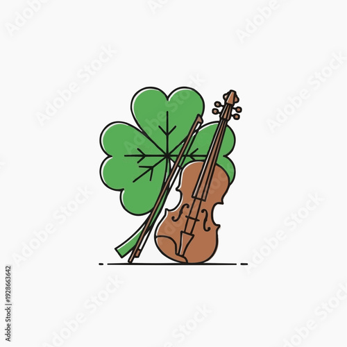 St Patricks Day violin and shamrock symbol of Irish music