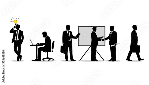Business professionals in various work-related activities and poses.