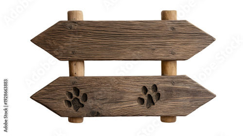 Wooden Signpost with Dog Paw Prints isolated on transparent background.