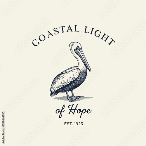 Bild auf Leinwand Coastal Light of Hope Logo with Pelican Illustration.