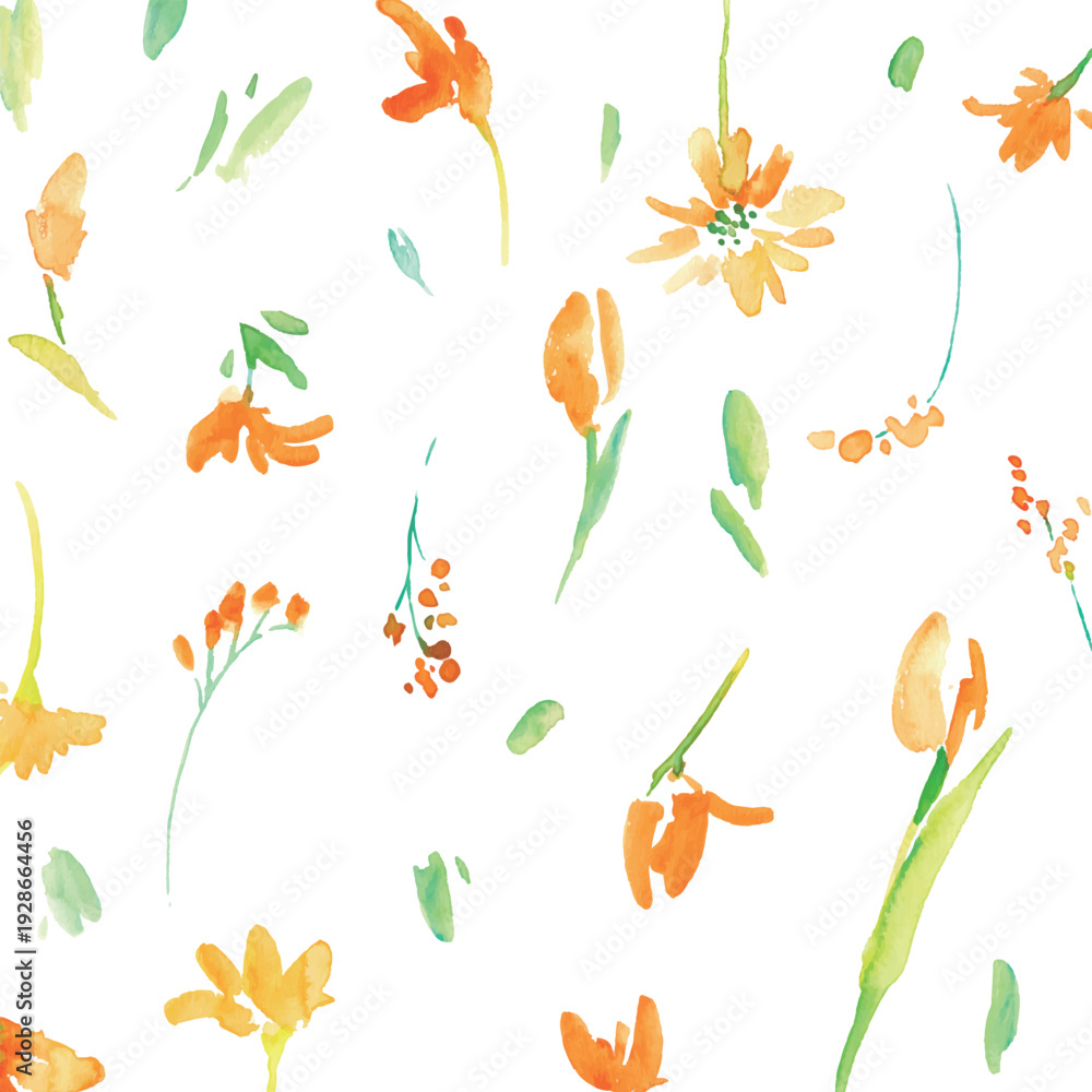 Obraz premium 水彩画。水彩タッチの黄色い花イラストセット。黄色いチューリップのベクター植物背景。