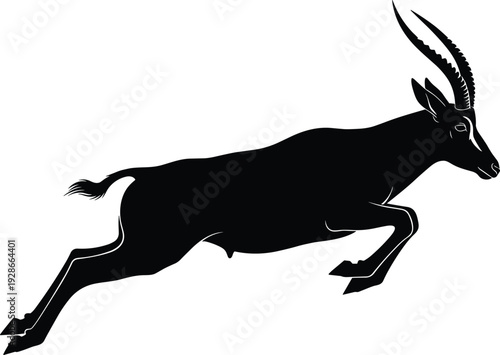 Black Silhouette of a Wild Antelope Jumping in Mid Air Impala or Gazelle Action Pose for Wildlife Nature Conservation and Safari Branding