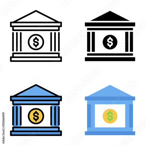 Bank account icon collection of various styles for design branding, print and digital media