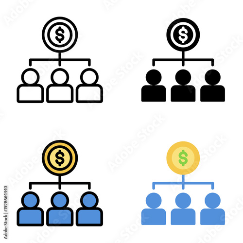 Resource allocation icon collection of various styles for design branding, print and digital media