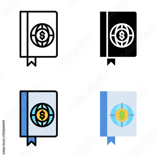 Finance book icon collection of various styles for design branding, print and digital media