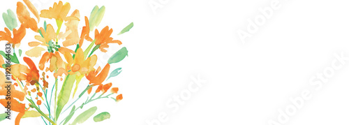 水彩画。水彩タッチの黄色い花イラストセット。黄色いチューリップのベクター植物背景。