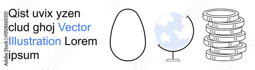 Growth, global economy, educational tools, wealth management, planetary concepts, creativity. Egg, globe and stacked coins on white background. Growth and global economy concepts