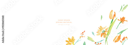 水彩画。水彩タッチの黄色い花イラストセット。黄色いチューリップのベクター植物背景。