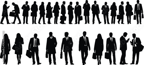 Business people silhouettes set, professional men and women in formal suits with briefcases isolated vector illustration on white background