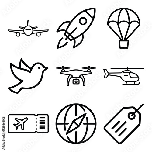 Set of 9 travel icons vector