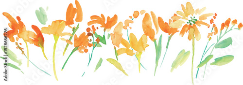 水彩画。水彩タッチの黄色い花イラストセット。黄色いチューリップのベクター植物背景。