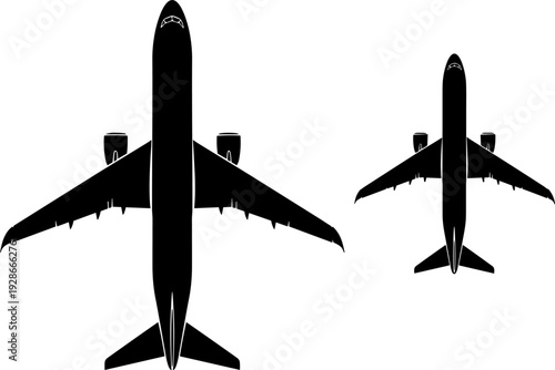 Airplane Icon Set with Silhouettes of Various Aircraft Models for Travel, Aviation Design, and Transportation Illustration