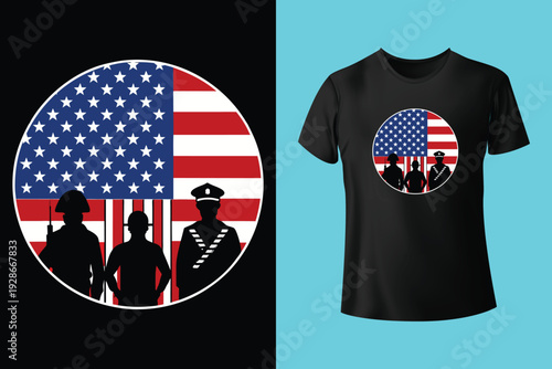 Memorial Day card or banner design with soldier's dog tags, banner and flag