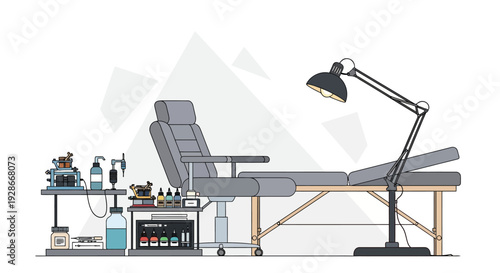 Medical Equipment and Examination Table Setup.
