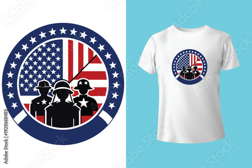 Memorial Day card or banner design with soldier's dog tags, banner and flag