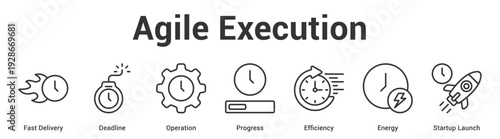 Agile Execution web banner icon set vector illustration concept for business with icon of Fast Delivery, Deadline, Operation, Progress, Efficiency, Ener.