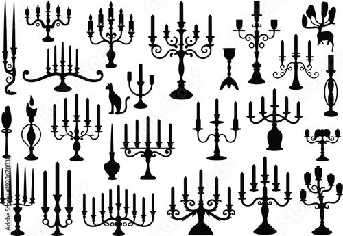Silhouette candelabras, candle holders, ornate designs, vintage decor, black cat, deer figure, artistic collection, elegant lighting, decorative inspiration, classic style