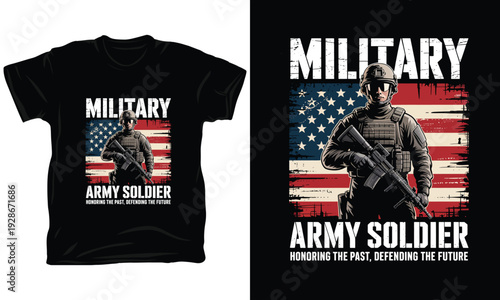 Military army soldier honoring past and defending future vector illustration with usa flag