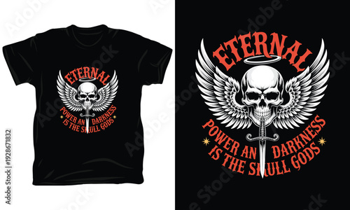 Eternal power and darkness vector illustration with skull and wings