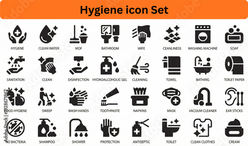 Hygiene icon set silhouette vector on white background 