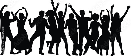 Dancing silhouettes, celebration figures, joyful icons, party artwork, cultural event illustration, group vector collection, unity design elements, festive graphics, social pattern