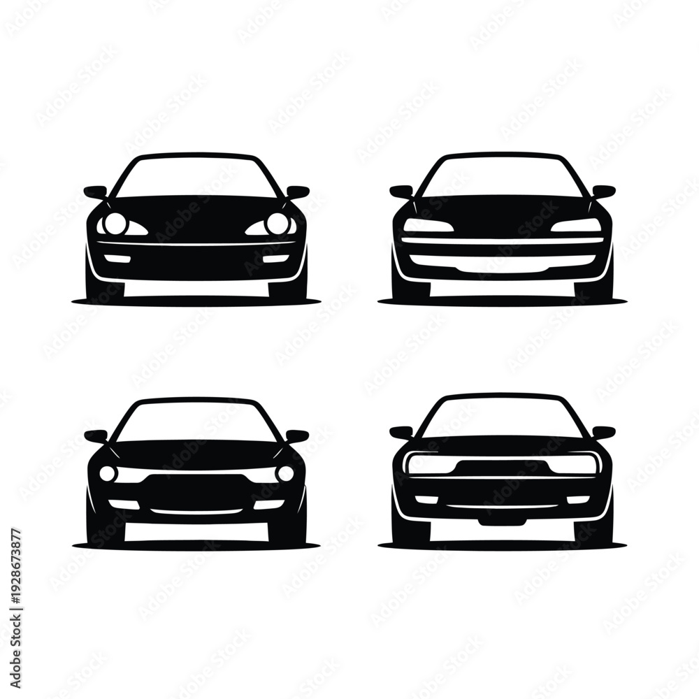 Obraz premium Four different car silhouettes are shown from the front view.