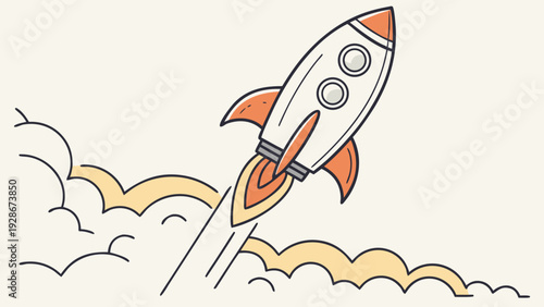 Flat icon of a startup rocket launching, symbolizing new beginnings, innovation, and rapid growth in business ventures.