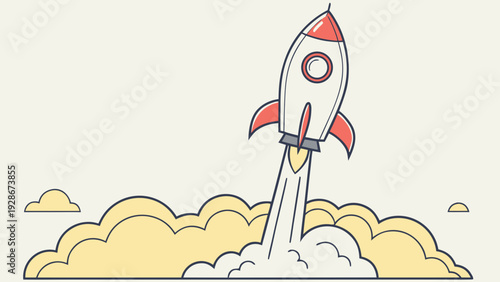 Vector illustration of a rocket launching, representing a startup or new project taking off with energy and speed.