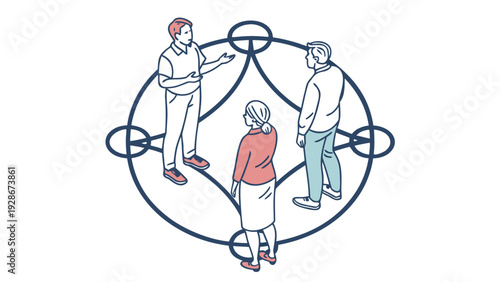 Simple teamwork and collaboration icon, people forming a circle outline, representing unity and connection in business.