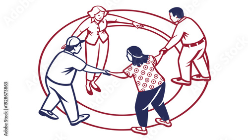 Teamwork icon featuring people in a circle outline, symbolizing cooperation and community in a minimalist, modern graphic style.