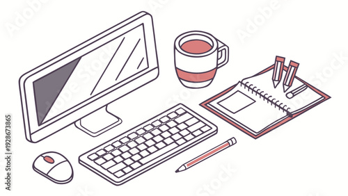 Modern office desk icon with a computer, symbolizing a professional workspace and the concept of business productivity.