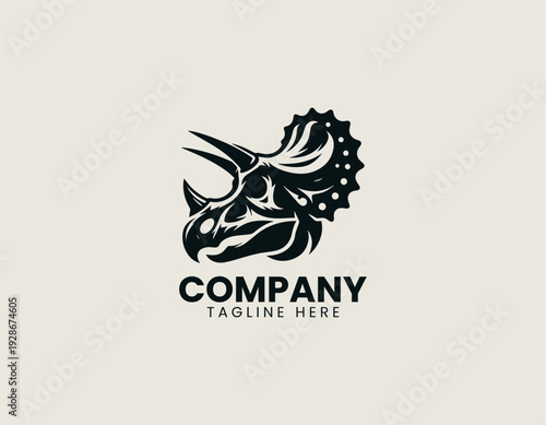 Triceratops dinosaur skull logo in clean modern vector illustration style