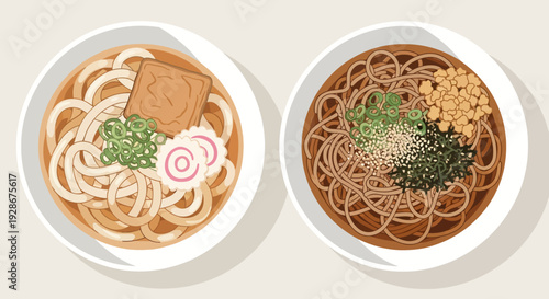 Two Bowls of Ramen Noodle Soup.