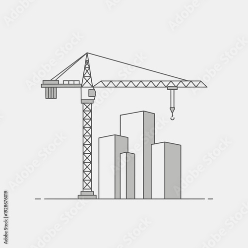 Construction crane and buildings vector illustration, urban development and architecture concept