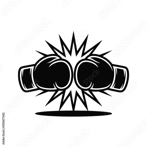 Two black boxing gloves collide with a starburst effect in a stylized illustration.