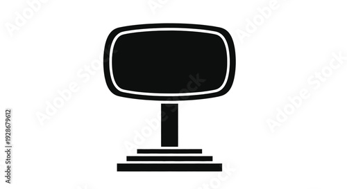 Elegant blank rounded rectangular display board vector illustration graphic design on a sturdy pedestal with a stepped base, ready for content.