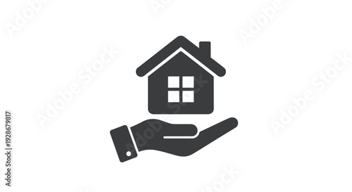 Conceptual vector illustration depicting a hand carefully presenting a home icon, symbolizing real estate, housing services, property investment, or secure dwelling solutions.