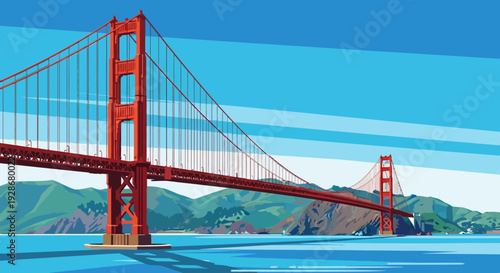 Golden Gate Bridge Illustration Red Suspension Bridge.